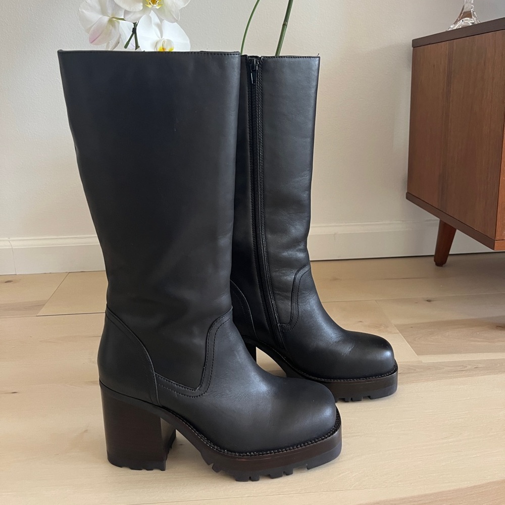 Black Genuine Leather Platform Knee High Jeffrey Campbell Boots 👢